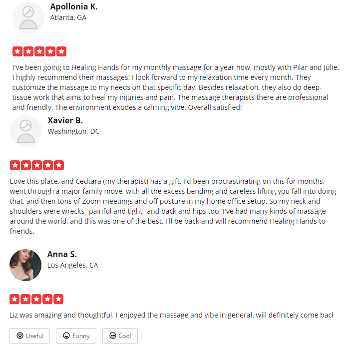 Yelp testimonials