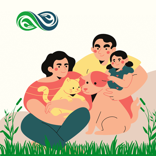 Happy family with pets