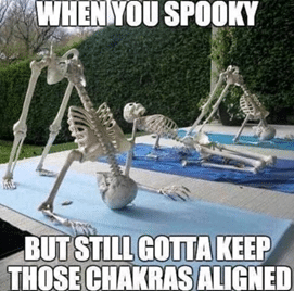 skeletons doing yoga - happy Halloween!