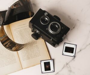 Vintage camera and book