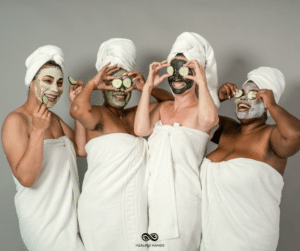 a group of women wearing facial masques