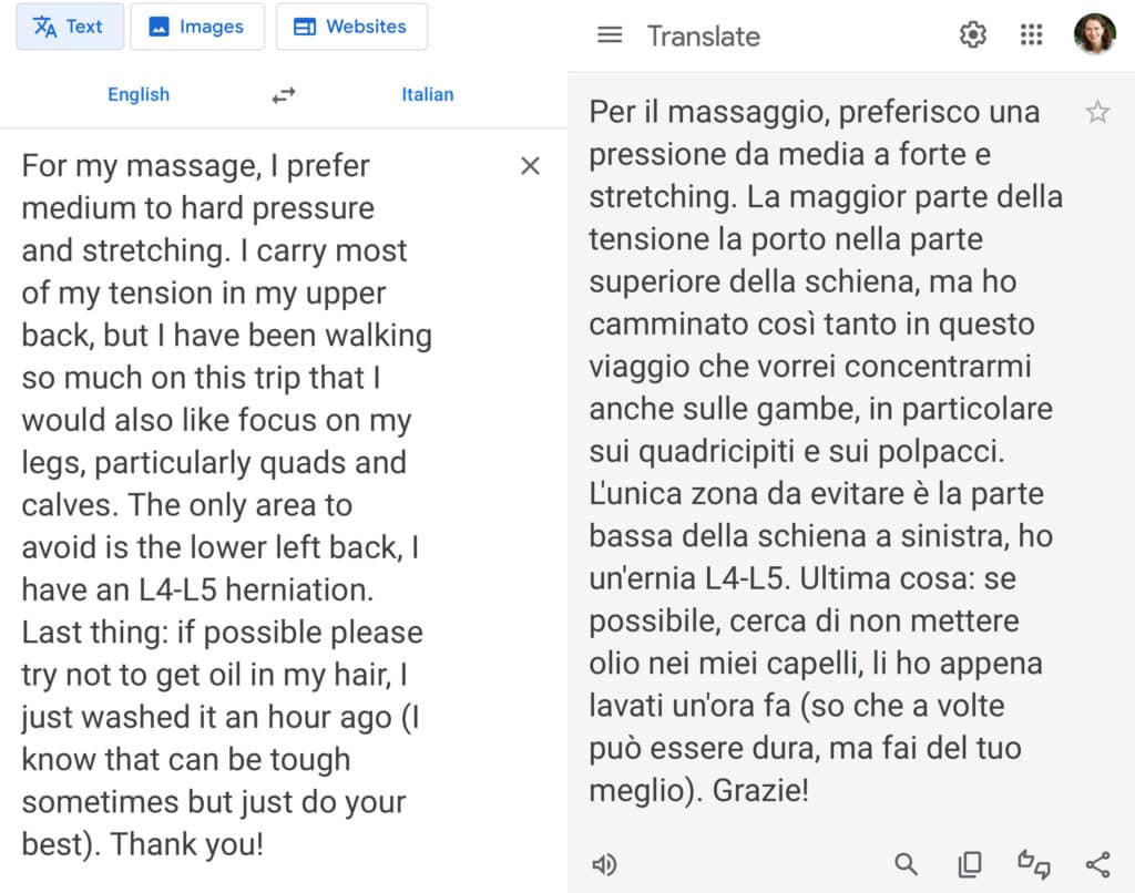 Translation of my massage request