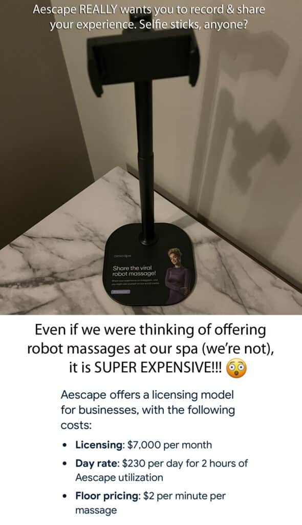 selfie stick and cost of Aescape machine for spas